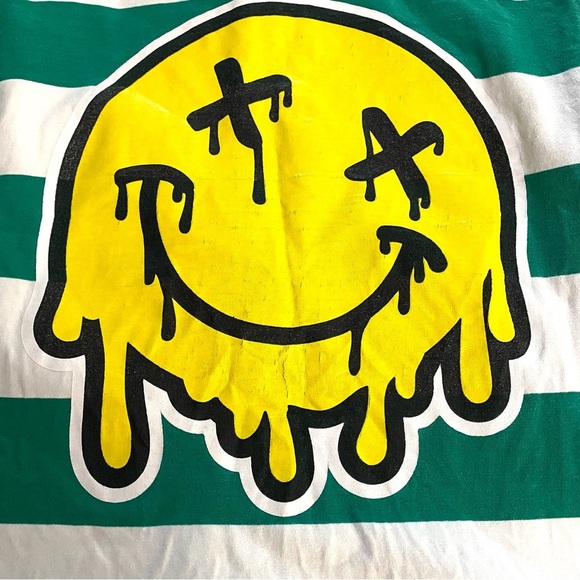 Cornerstore Bodega ‘Say Less’ Smiley Face Men’s Long Sleeve Green Striped Polo - Picture 4 of 12